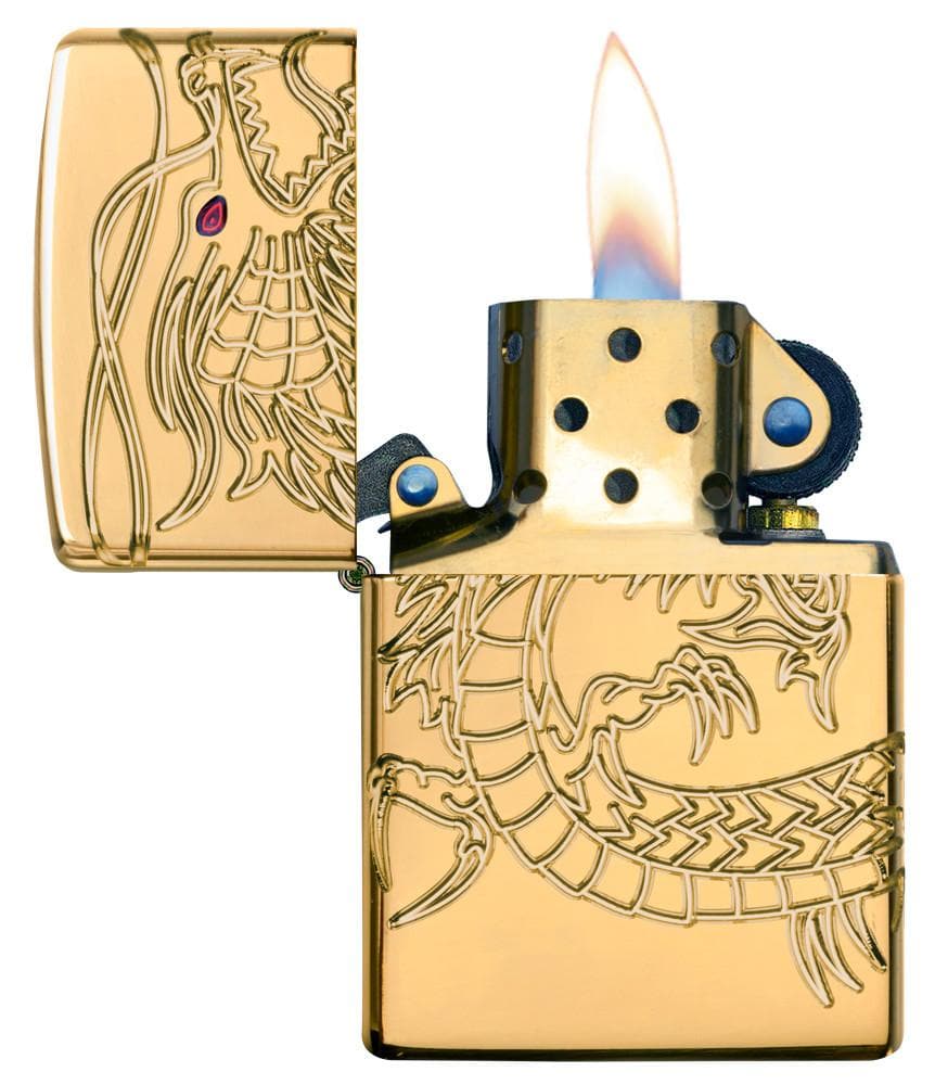 Zippo 29265 Armor Asian Dragon 360-Degree Gold Plate Windproof Lighter, Armor Model, Gold - OUTBACK