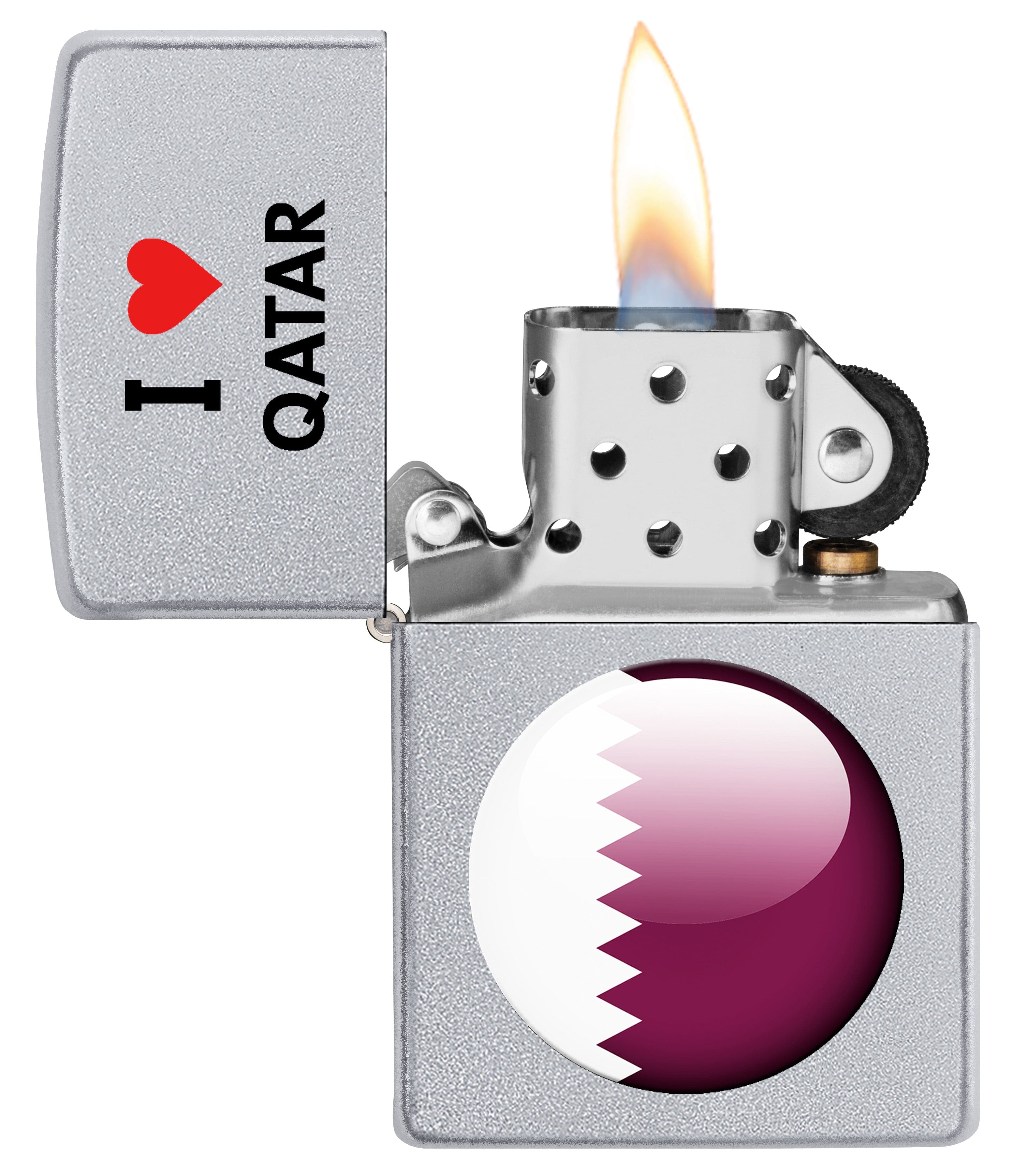 Zippo CI412705 205 I Love Qatar Design Satin Chrome Windproof Lighter, Middle East Model, Silver - OUTBACK