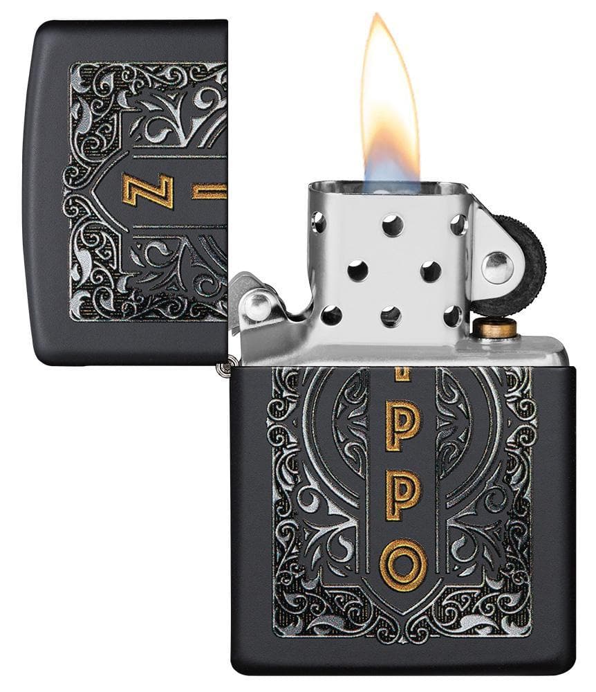 Zippo 49535 218 Zippo Design Black Matte Windproof Lighter, Classic Model, Black - OUTBACK