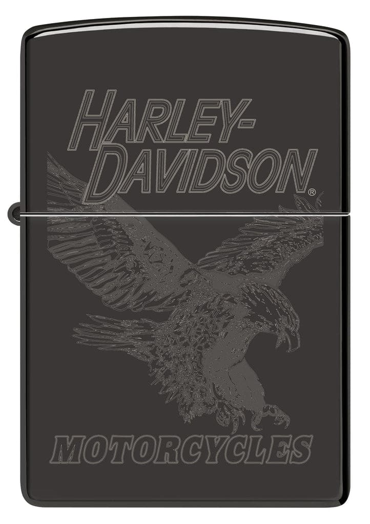 Zippo 48601 24756 Harley Davidson Laser Fancy Fill High Polish Black Windproof Lighter - OUTBACK