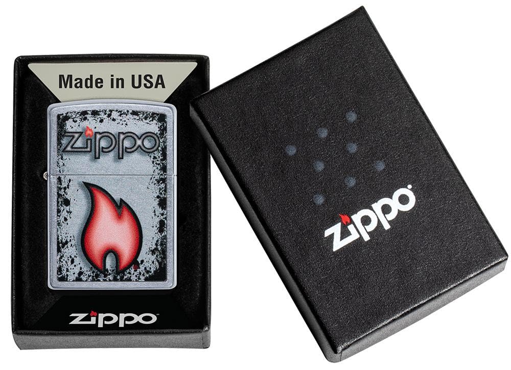 Zippo 49576 207 Zippo Flame Design Street Chrome Windproof Lighter, Classic Model, Silver - OUTBACK