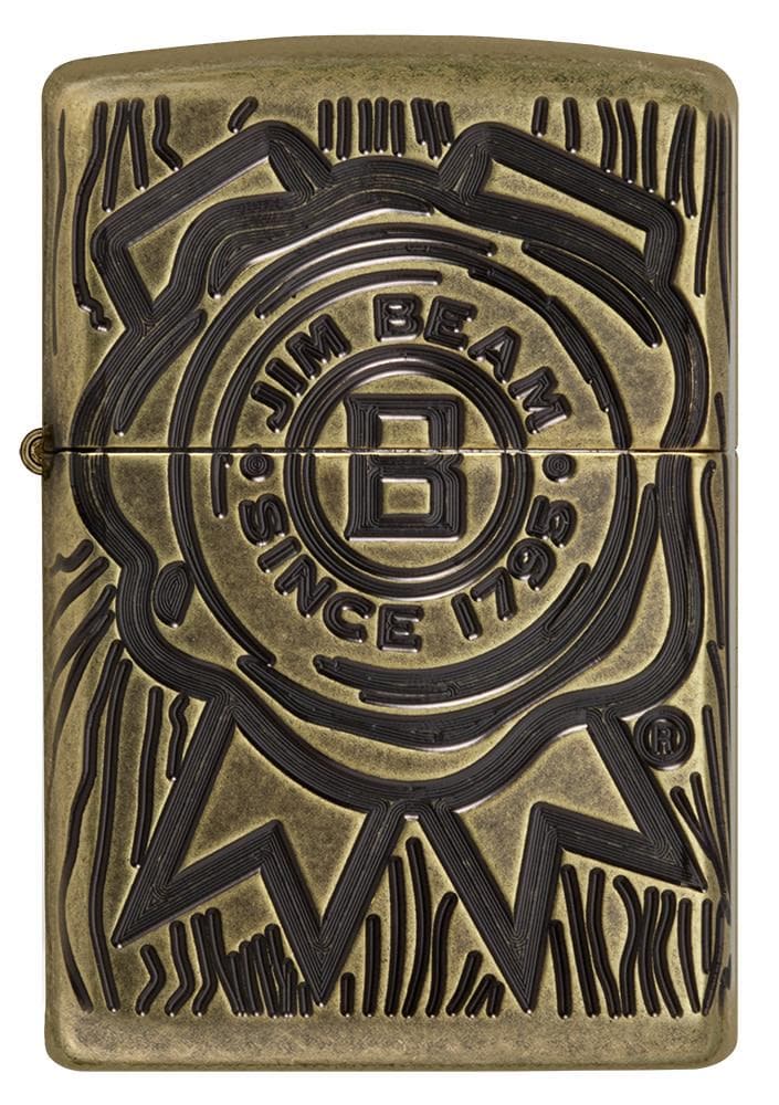 Zippo 49284 29561 Jim Beam Armor Antique Brass Windproof Lighter, Jim Beam Model, Gold - OUTBACK