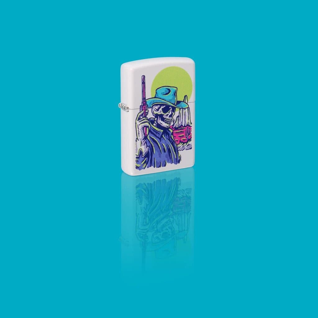 Zippo 48502 214 Wild West Skeleton Design White Matte Windproof Lighter - OUTBACK