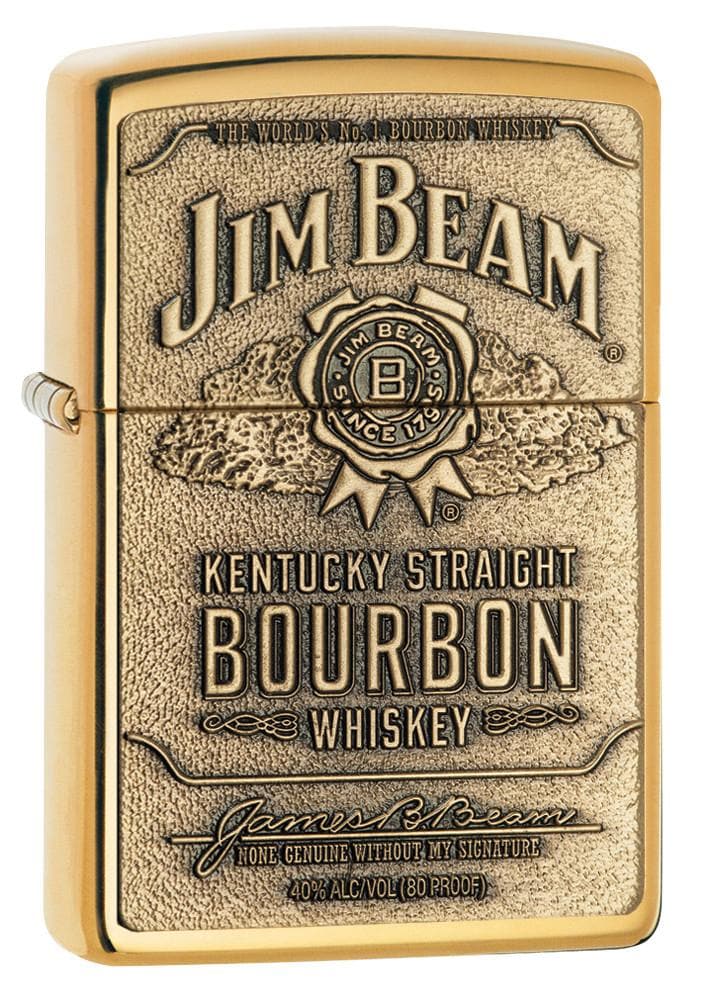 Zippo 254BJB.929 Jim Beam Bourbon Emblem Brass Lighter, Classic Model, Gold - OUTBACK