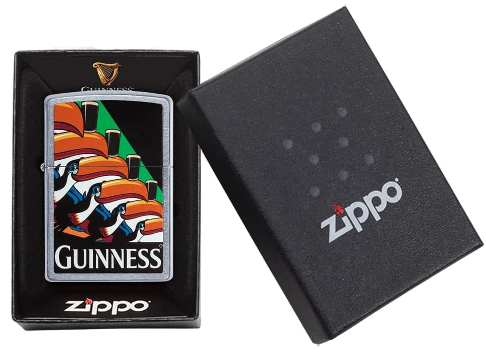 Zippo 29647 207 Guiness Design Street Chrome Windproof Lighter, Classic Model, Silver - OUTBACK