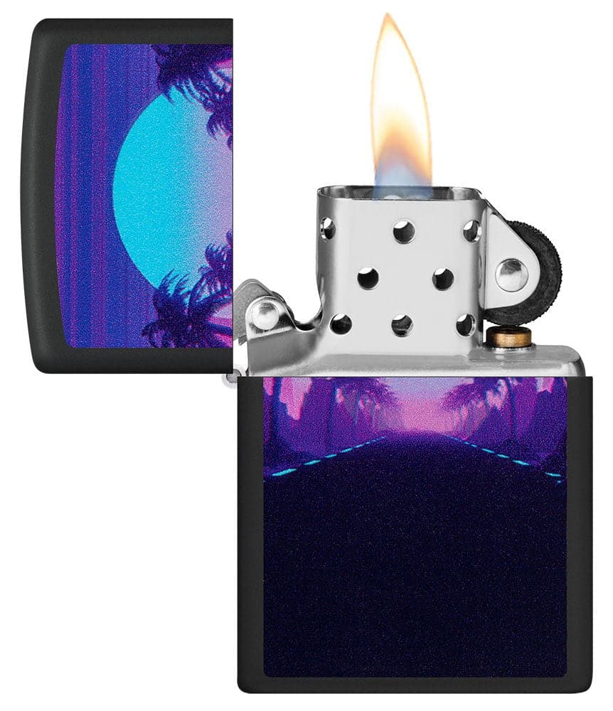 Sunset Black Light Design Black Lighter Black Matte Windproof Lighter, Classic Model, Black - OUTBACK