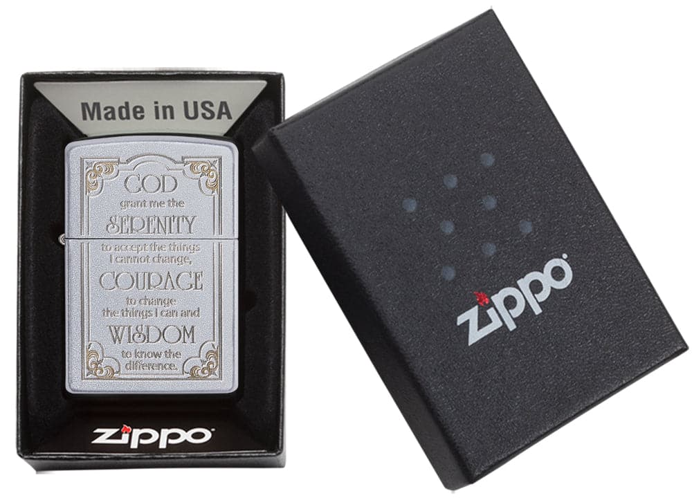 Zippo 28458 205 Serenity Prayer Satin Chrome Windproof Lighter, Classic Model, Silver - OUTBACK