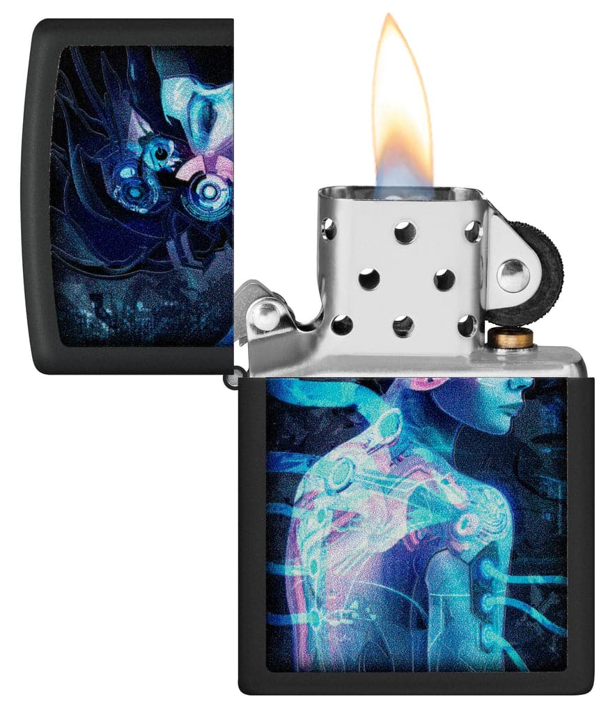 Zippo 48517 218 Black Light Cyber Woman Design Black Matte Windproof Lighter - OUTBACK