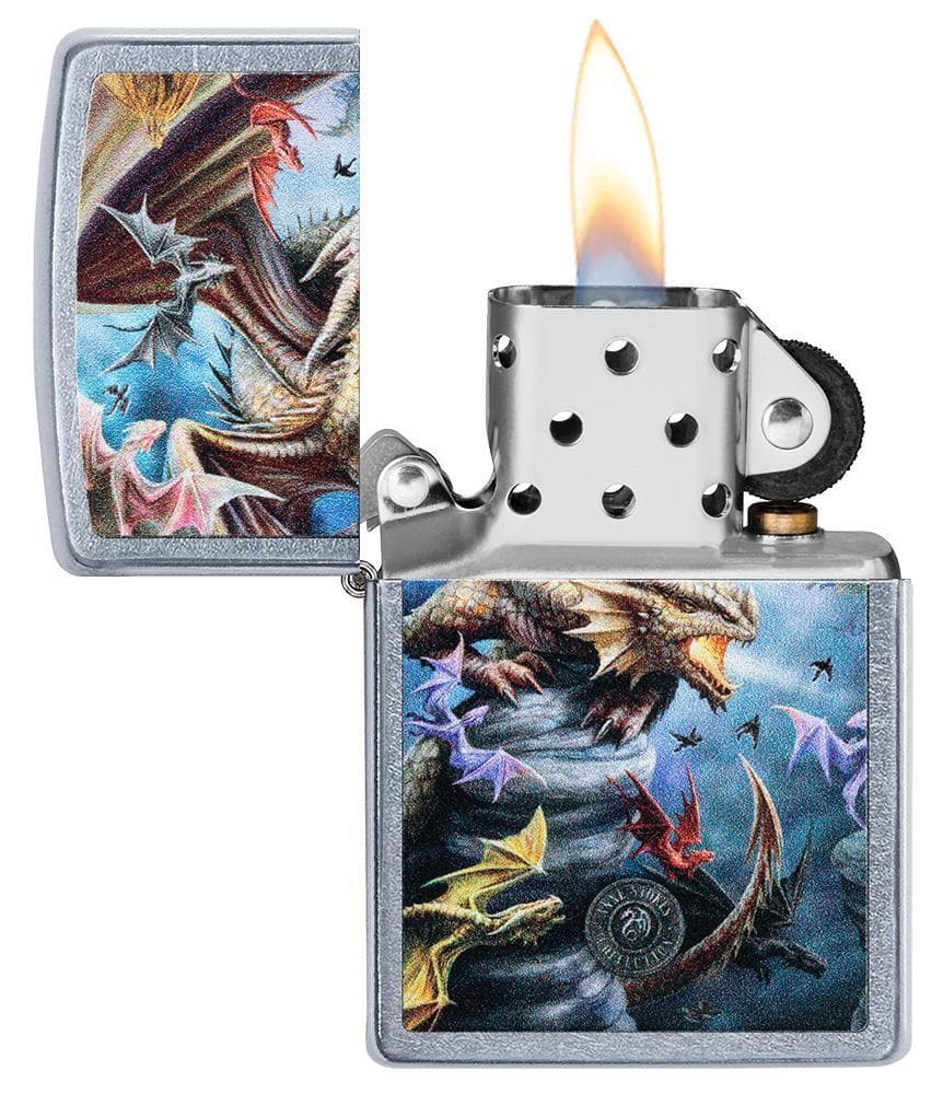 Zippo 49104 Anne Stokes Colorful Dragons Street Chrome Windproof Lighter, Classic Model, Silver - OUTBACK