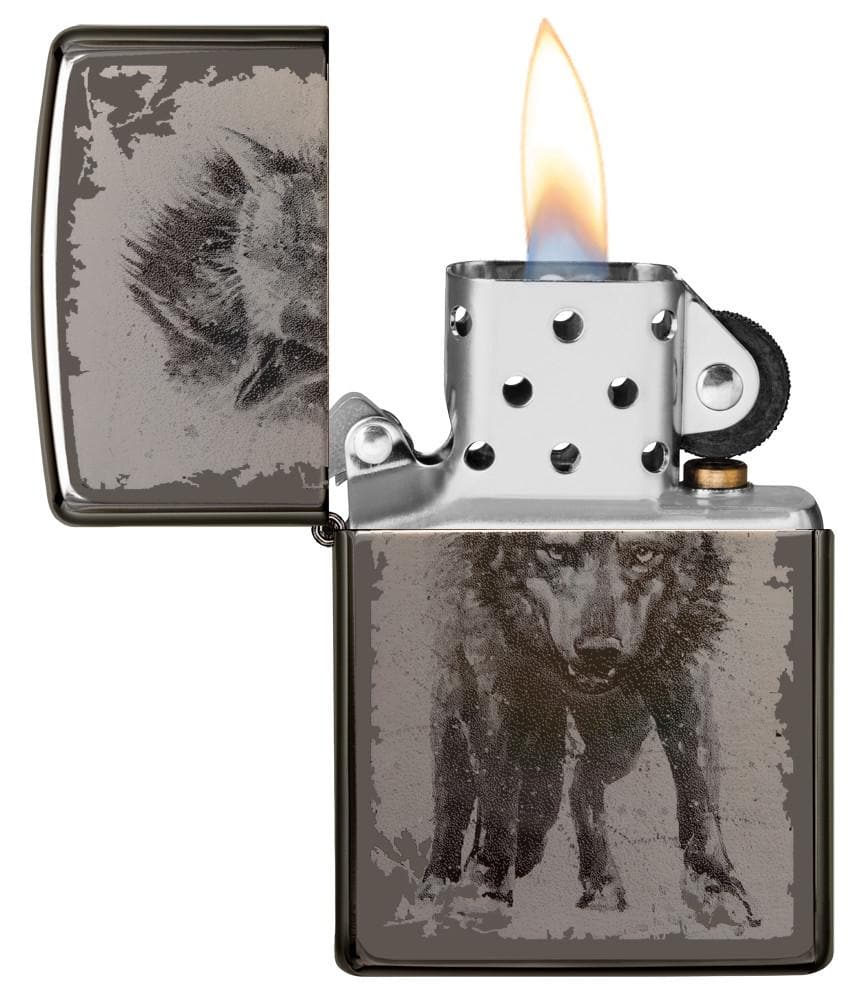 Zippo 49073 150 Wolf Design Black Ice Windproof Lighter, Classic Model, Black - OUTBACK