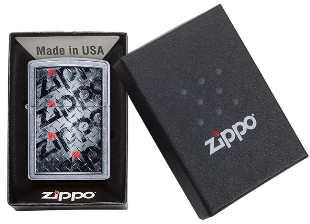 Zippo 29838 Diamond Plate Zippo Design Windproof Lighter, Classic Model, Silver - OUTBACK