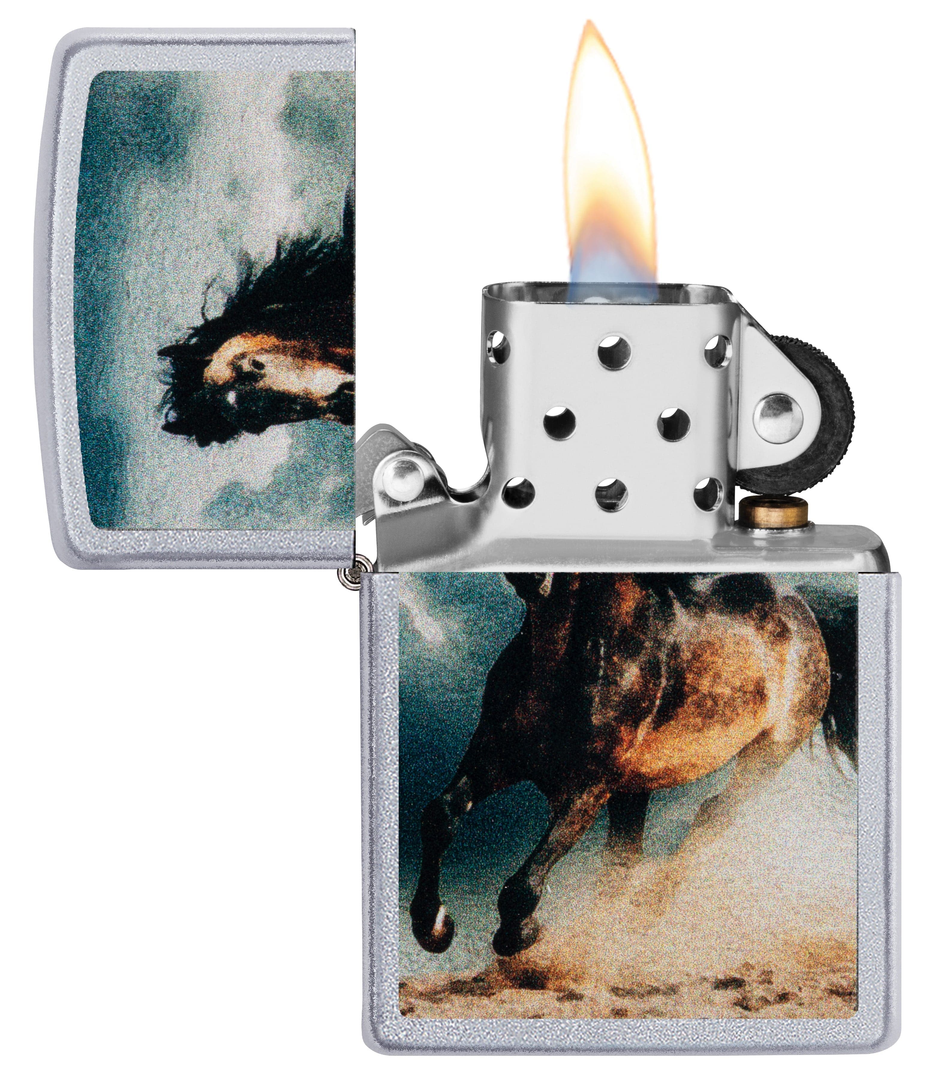 Zippo CI412373 200 Wild Stallion Design Brushed Chrome Windproof Lighter, Middle East Model, Silver - OUTBACK