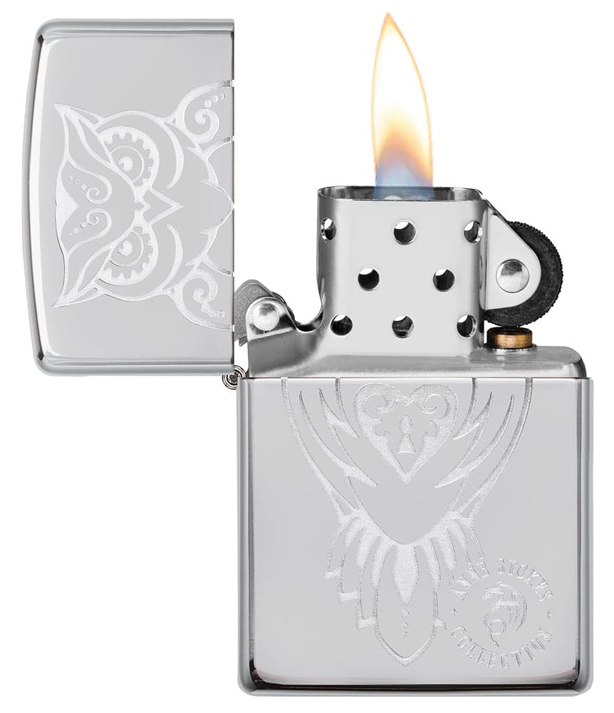 Zippo 49101 250 Engraved Owl Anne Stokes High Polished Chrome Windproof Lighter, Anne Stokes Model, Silver - OUTBACK