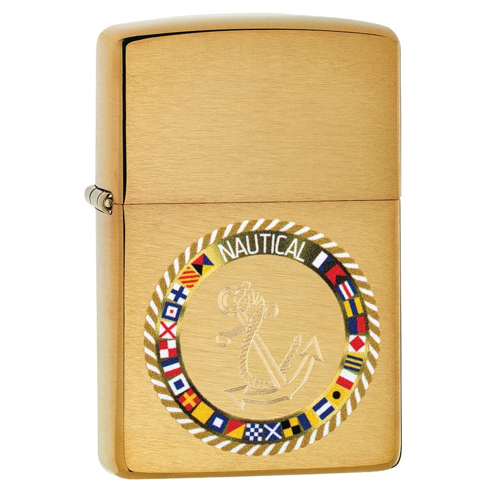 Zippo 49128 Nautical Flags Design Brushed Brass Windproof Lighter, Classic Model, Gold - OUTBACK