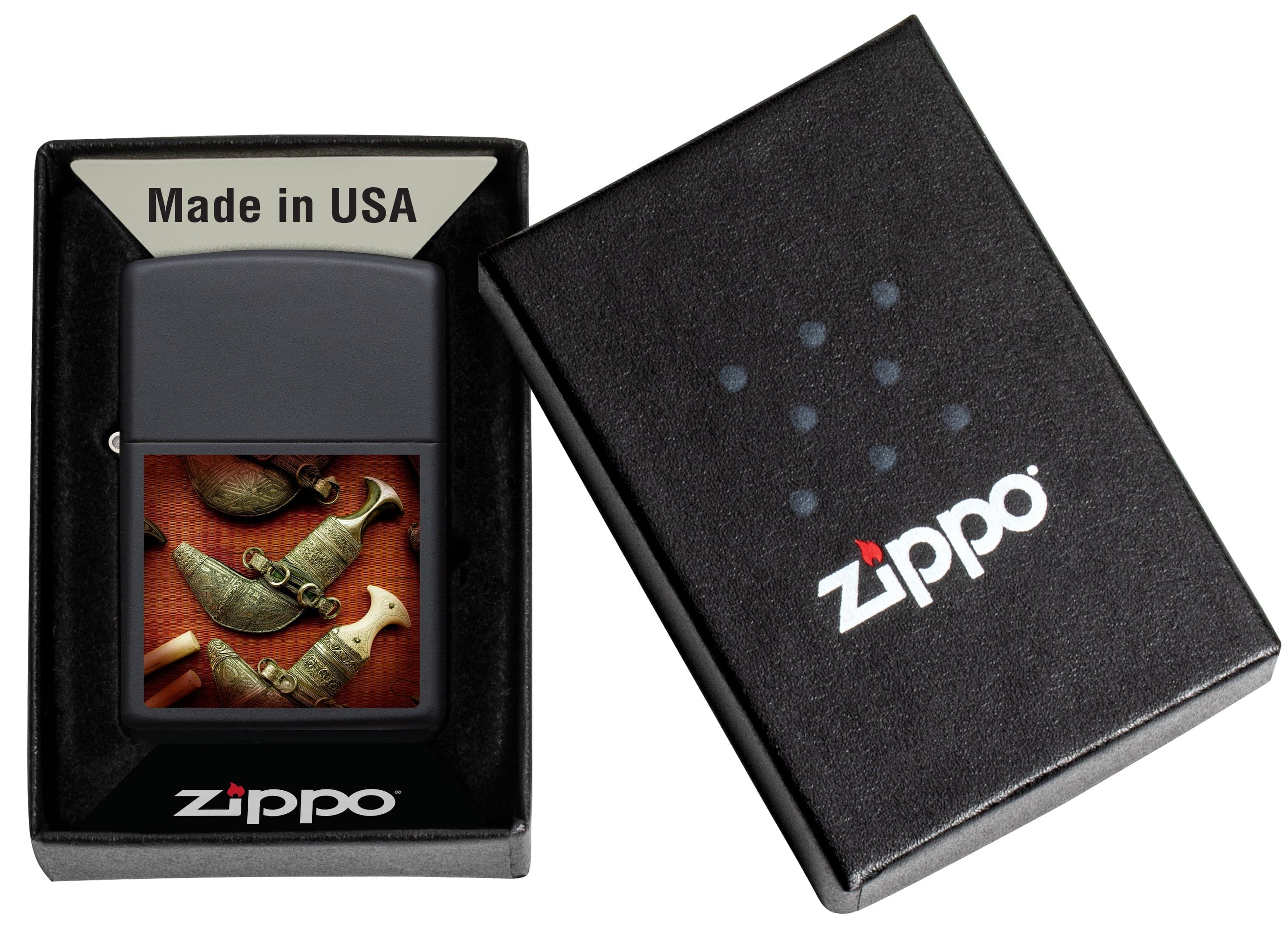 Zippo CI405081 218 Omani Daggers  Black Matte Windproof Lighter, Middle East Model, Black - OUTBACK