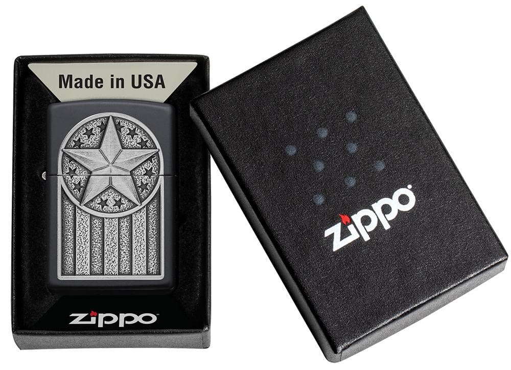 Zippo 49639 218 American Metal Emblem Black Matte Windproof Lighter - OUTBACK