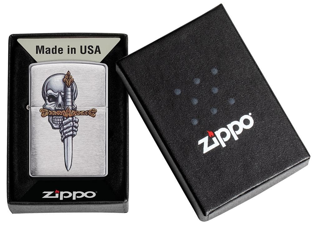 Zippo 49488 200 Sword Skull Design Brushed Chrome Windproof Lighter - OUTBACK