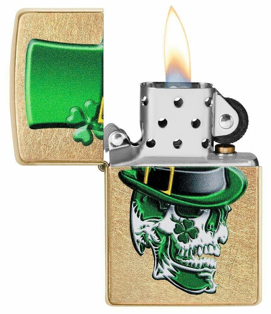 Zippo 49121 207G Irish Skull Design Windproof Lighter, Classic Model, Gold - OUTBACK