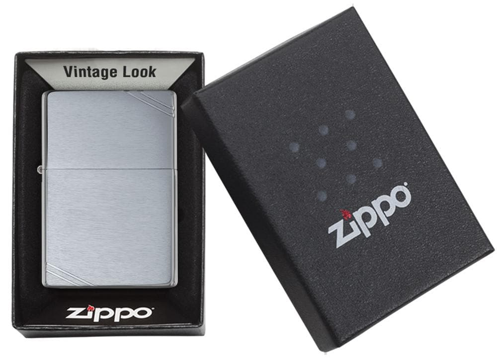 Zippo 230 Brushed Chrome Vintage with Slashes Windproof Lighter, Vintage Model, Silver - OUTBACK