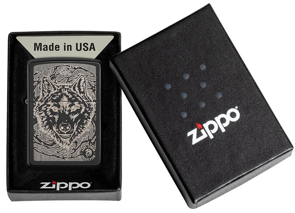 Zippo 49443 24756 Anne Stokes Wolf High Polish Black Windproof Lighter, Anne Stokes Model, Black - OUTBACK