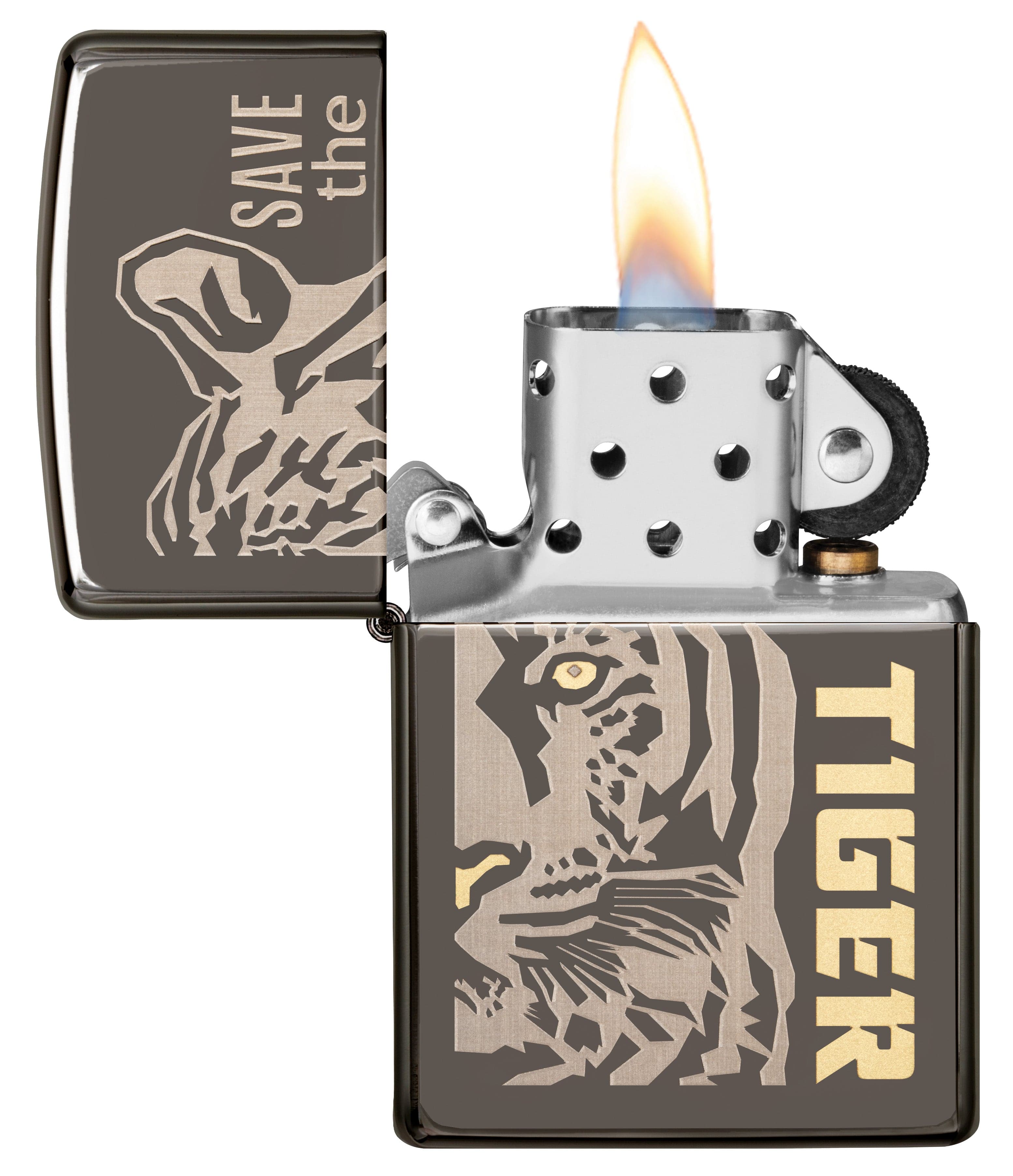 Zippo MP402957 150 Save The Tiger Design Black Ice Windproof Lighter, Middle East Model, Black - OUTBACK