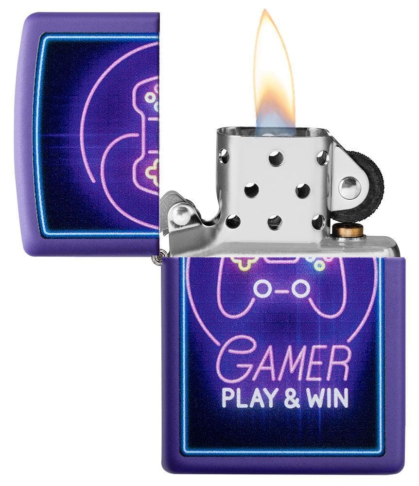 Zippo 49157 237 Gamer Play and Win Design Purple Matte Windproof, Classic Model, Blue - OUTBACK