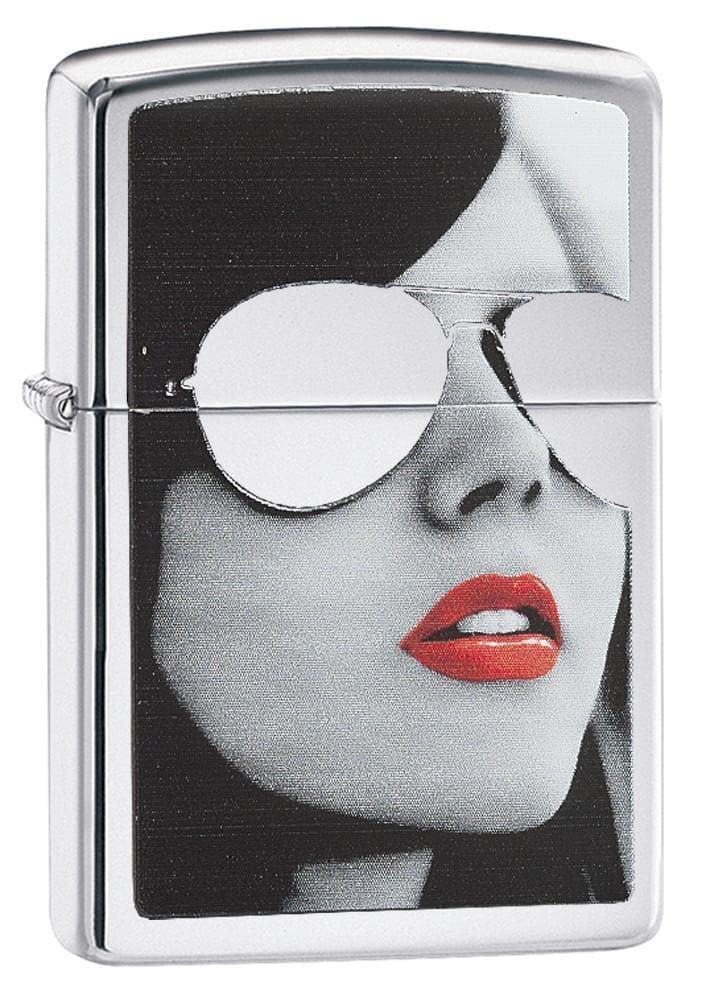 Zippo 28274 250 Girl with Reflective Sunglasses and Red Lipstick High Polish Chrome Lighter, Classic Model, Silver - OUTBACK