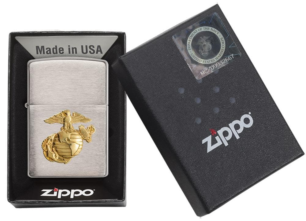 Zippo 280MAR U.S. Marine Corps Brushed Chrome Windproof Lighter, Classic Model, Silver - OUTBACK