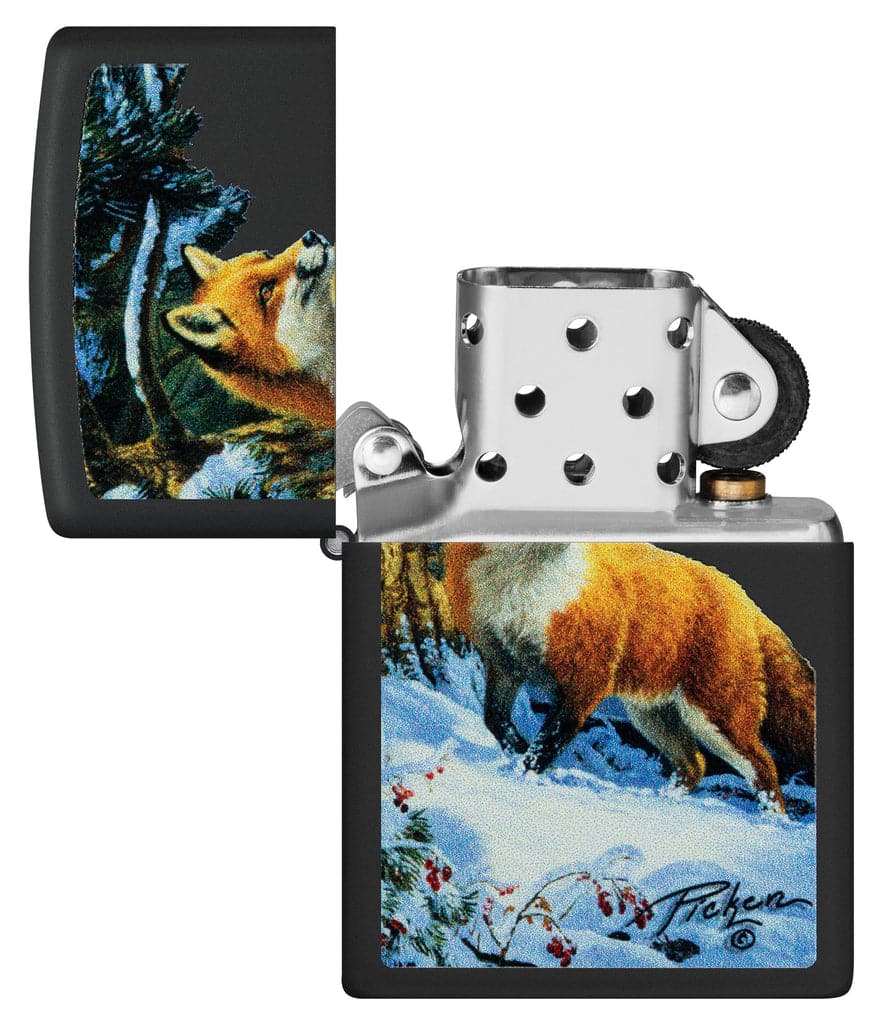 Zippo 48596 218 Linda Pickens Fox Design Black Matte Windproof Lighter - OUTBACK