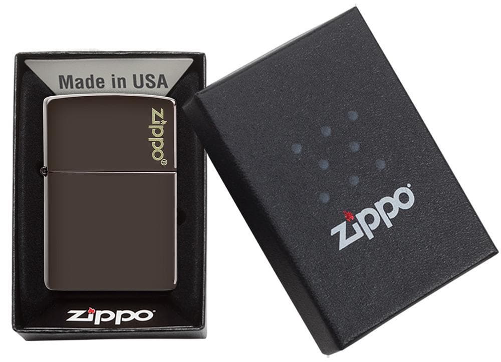 Zippo 49180ZL 49180 Classic Brown Zippo Logo Windproof Lighter, Classic Model, Brown - OUTBACK