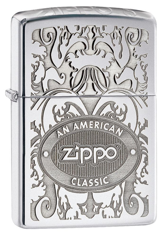 Zippo 24751 24750 Engraved Crown Stamp Chrome Windproof Lighter, Classic Model, Silver - OUTBACK