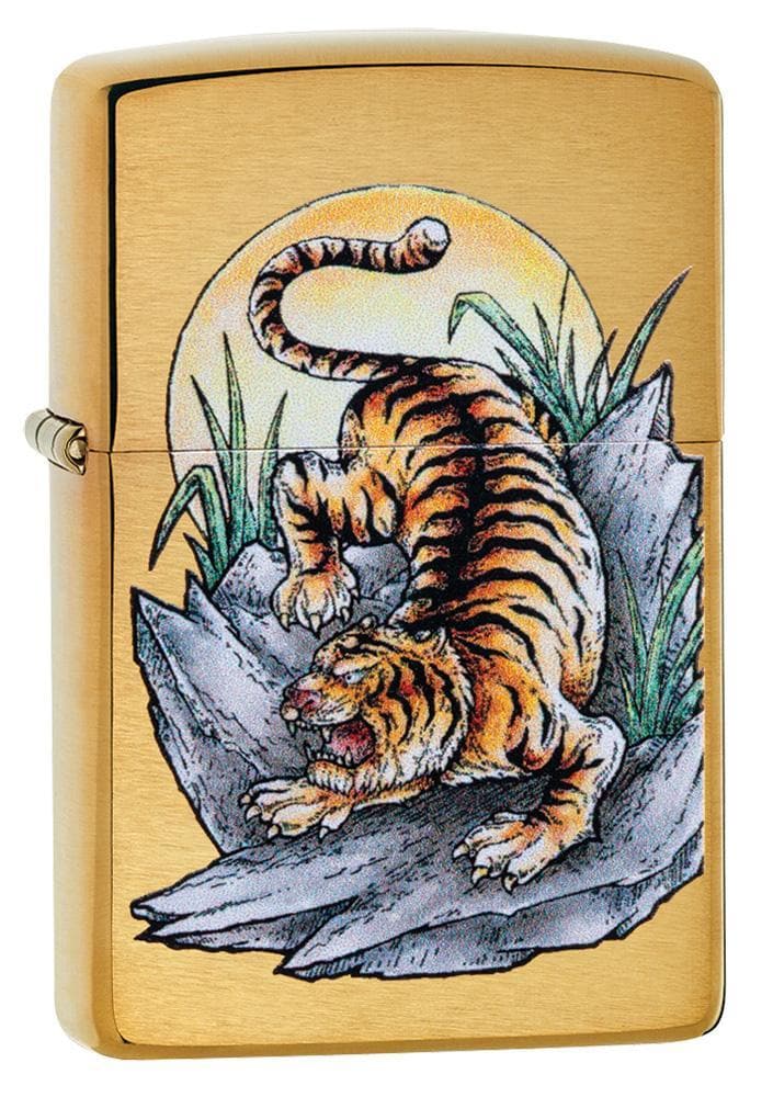 Zippo 49116 Tiger Tattoo Design Brushed Brass Windproof Lighter, Classic Model, Gold - OUTBACK