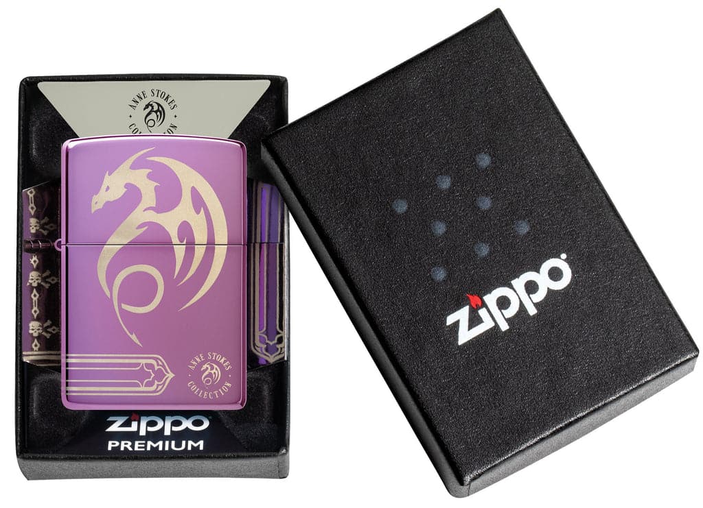 Zippo 48574 24747 Anne Stokes Laser 360 High Polish Purple Windproof Lighter - OUTBACK