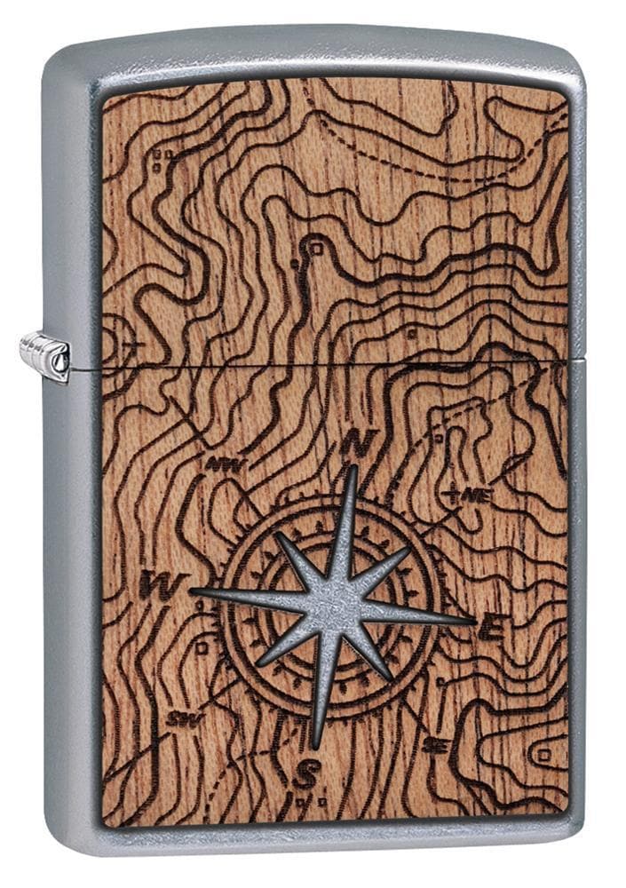 Zippo 49055 WOODCHUCK USA Compass Design Street Chrome Windproof Lighter, Classic Model, Silver - OUTBACK