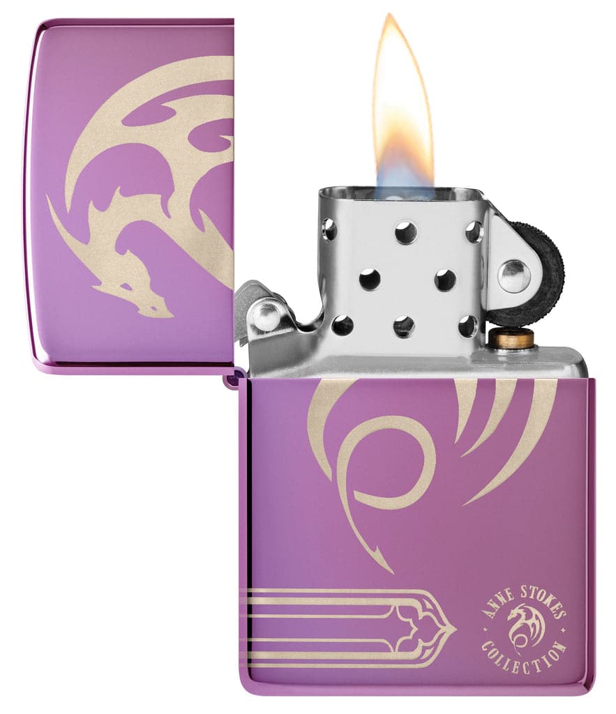 Zippo 48574 24747 Anne Stokes Laser 360 High Polish Purple Windproof Lighter - OUTBACK