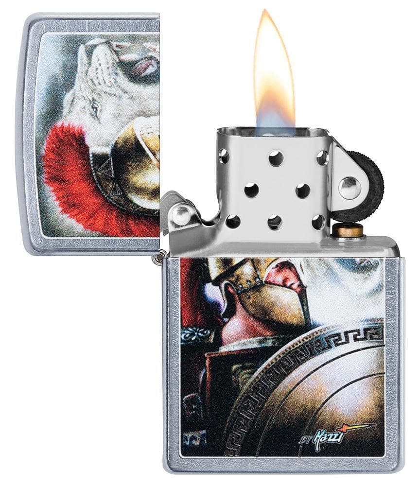 Zippo 49095 Mazzi Spartan Warrior and Lion Street Chrome Windproof Lighter, Classic Model, Silver - OUTBACK