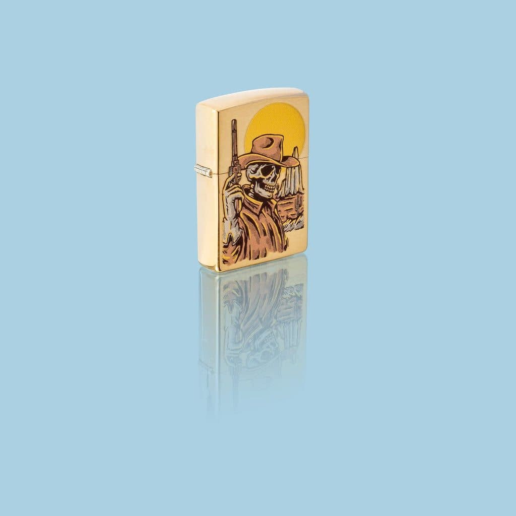 Zippo 48519 204B Wild West Skeleton Design Brushed Brass Windproof Lighter - OUTBACK