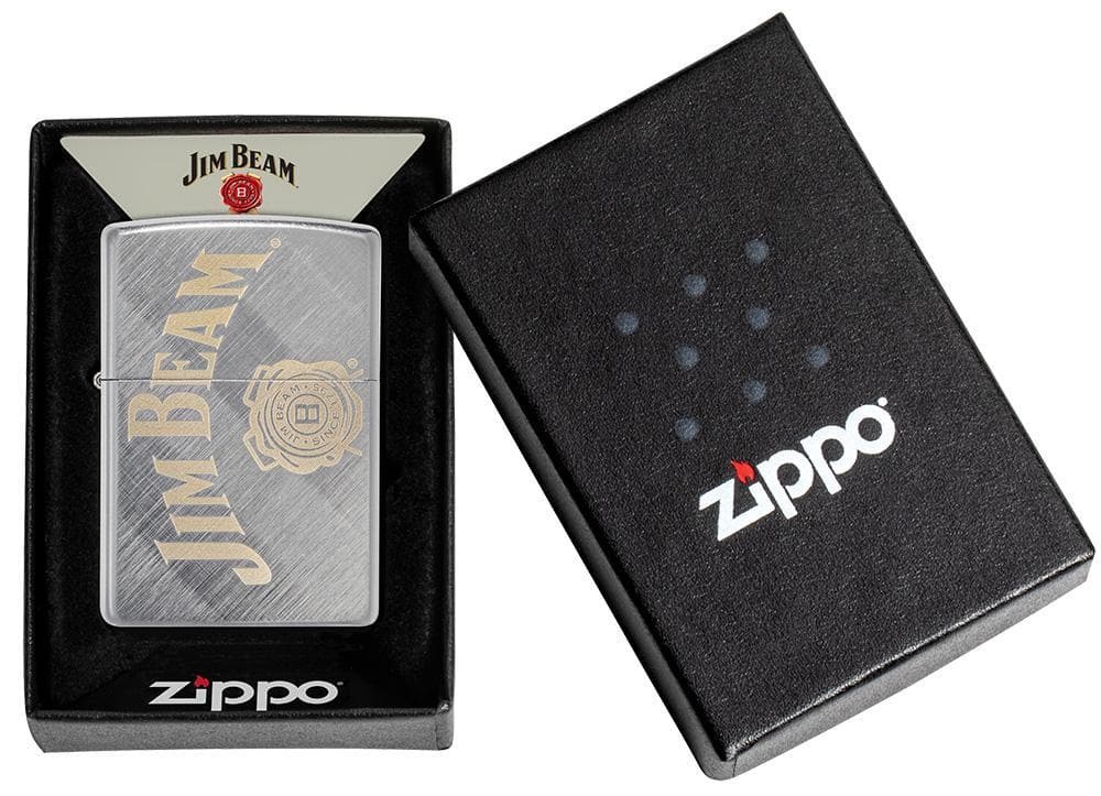 Zippo 49324 28182 Jim Beam Logo Diagonal Weave Windproof Lighter, Jim Beam Model, Silver - OUTBACK