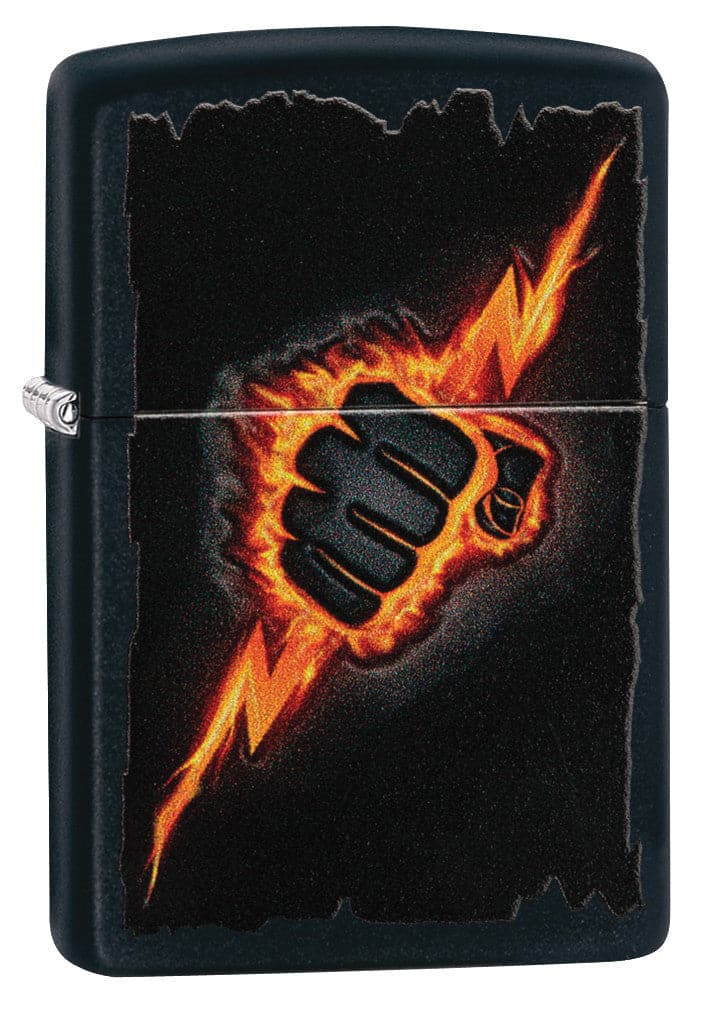 Zippo CI412372 218 Lightning Bolt Fist Design Black Matte Windproof Lighter, Middle East Model, Black - OUTBACK