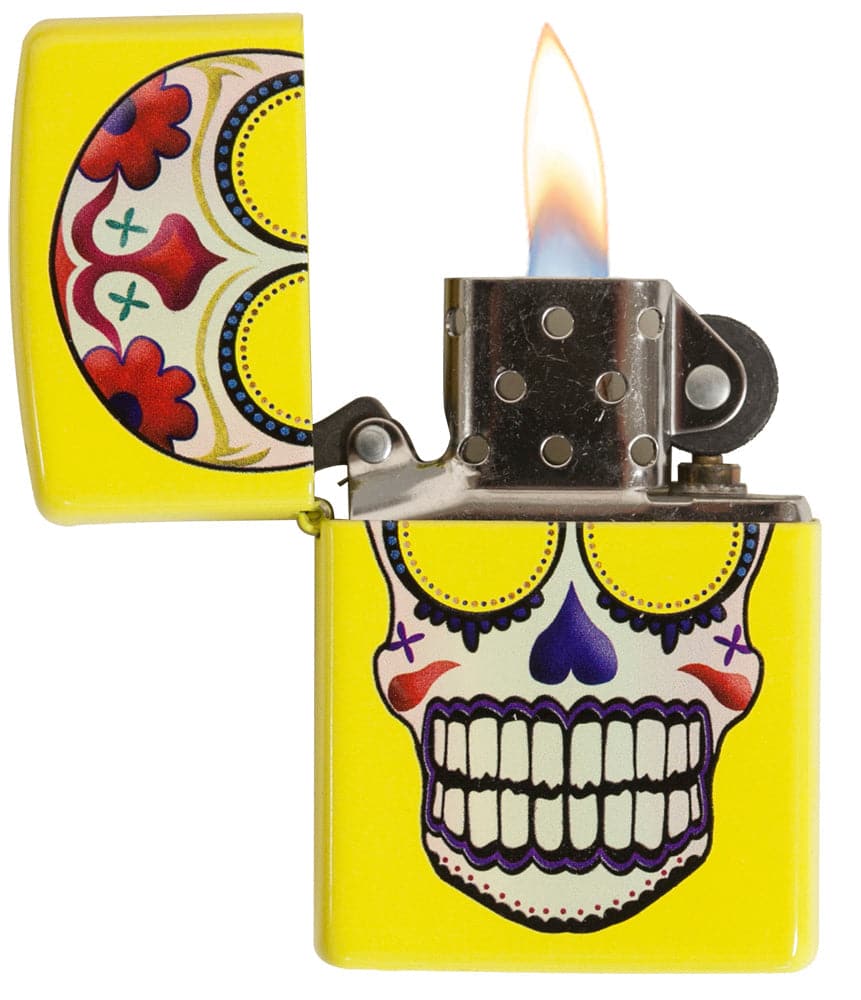 Zippo 24894 Day of the Dead Sugar Skull Neon Yellow Windproof Lighter, Classic Model, Yellow - OUTBACK