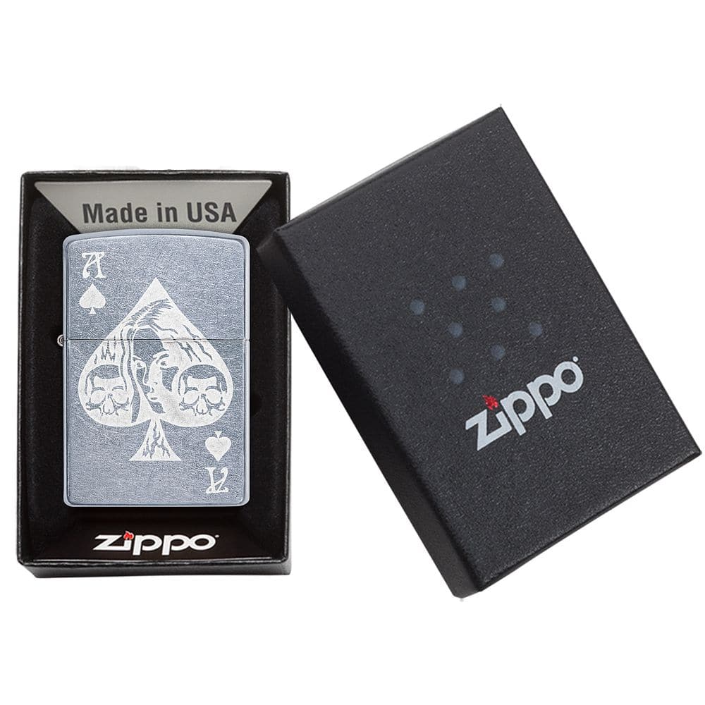 Zippo 49113 Ace Of Spades Goth Street Chrome Windproof Lighter, Classic Model, Silver - OUTBACK