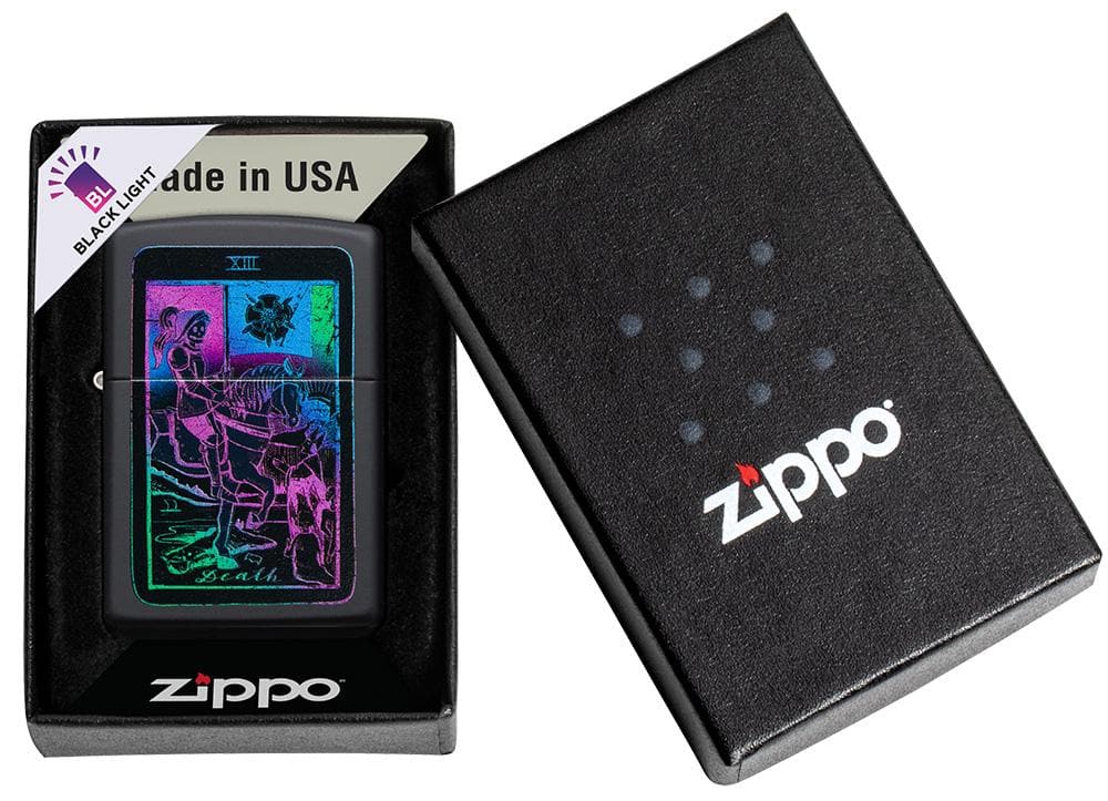 Zippo 49698 218 Black Light Tarot Card Design Black Matte Windproof Lighter - OUTBACK