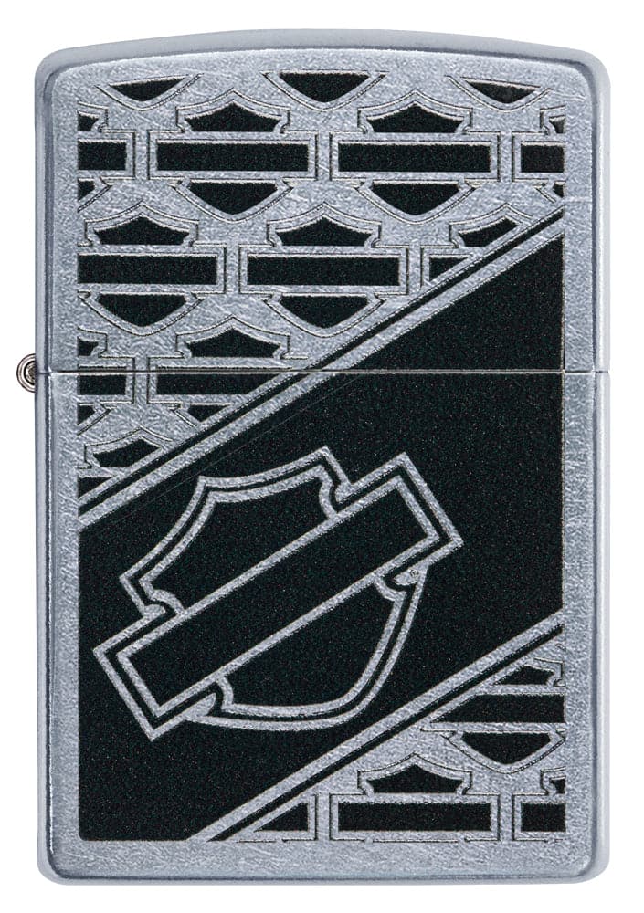 Zippo 29905 207 Harley Davidson Logo Black Street Chrome Finish Windproof Lighter, Classic Model, Black - OUTBACK