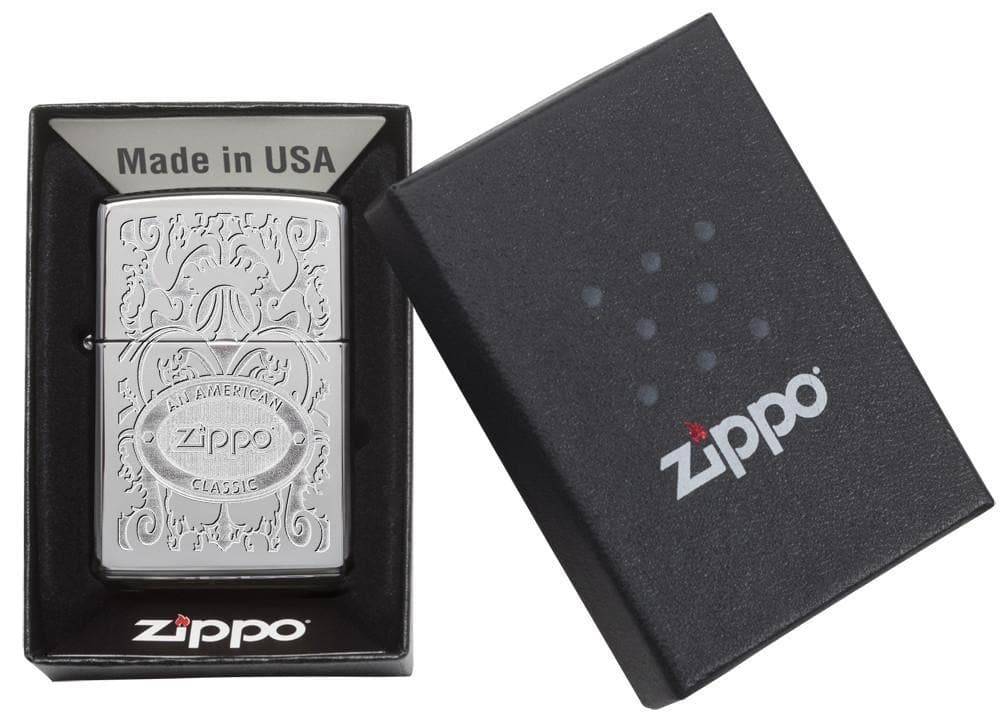 Zippo 24751 24750 Engraved Crown Stamp Chrome Windproof Lighter, Classic Model, Silver - OUTBACK