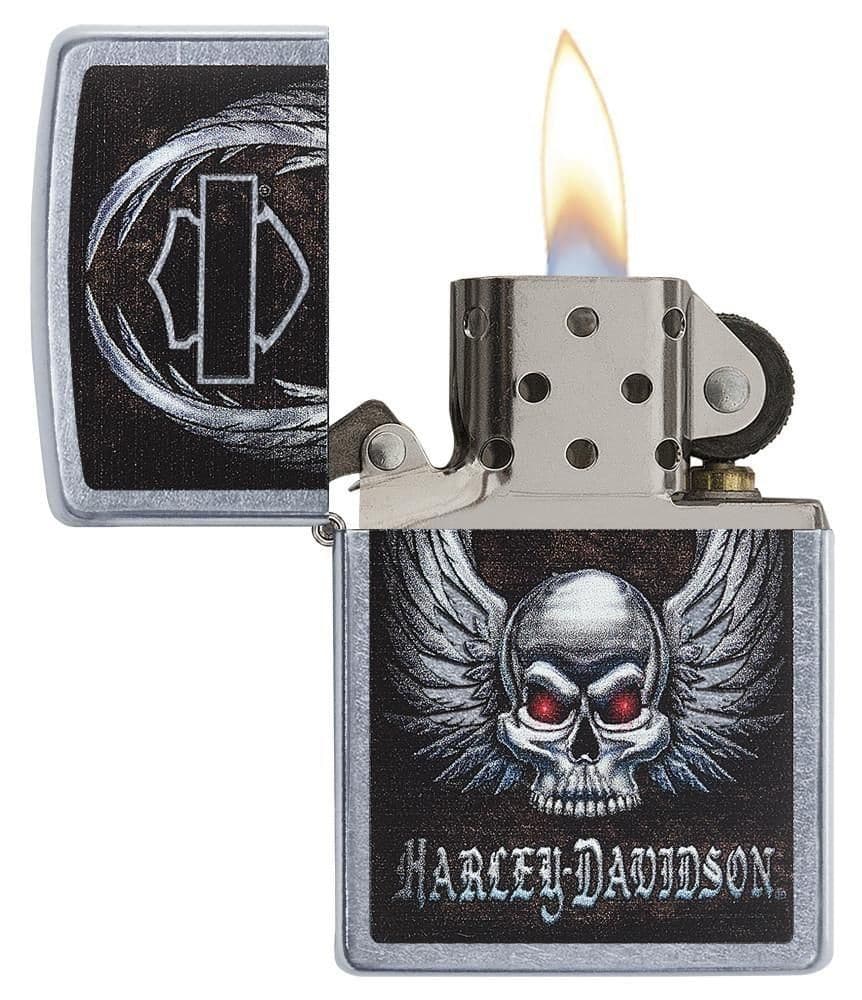 Zippo 29558 207 Harley Davidson Skull Street Chrome Windproof Lighter, Harley-Davidson Model, Silver - OUTBACK