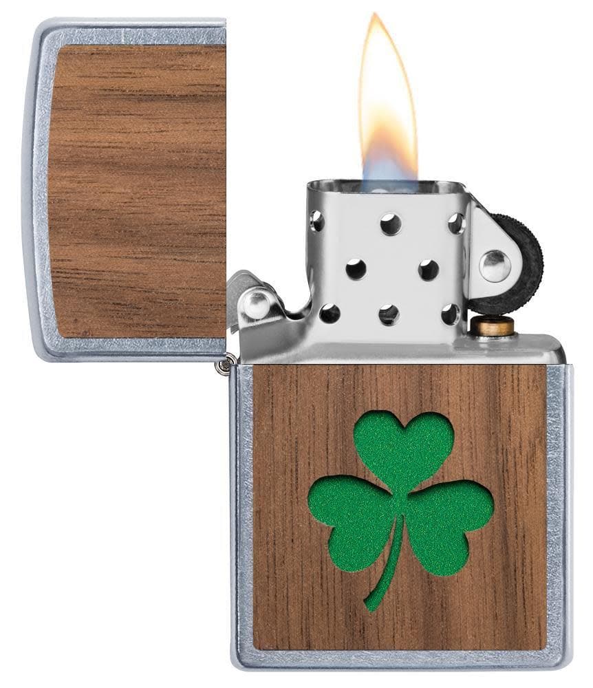 Zippo 49056 207 WOODCHUCK USA Clover Street Chrome Windproof Lighter, Classic Model, Silver - OUTBACK