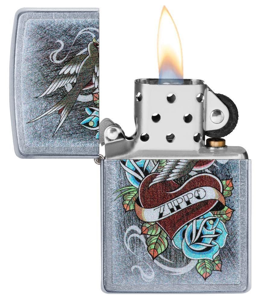 Zippo 29874 207 Vintage Tattoo Zippo Street Chrome Windproof Lighter, Classic Model, Silver - OUTBACK