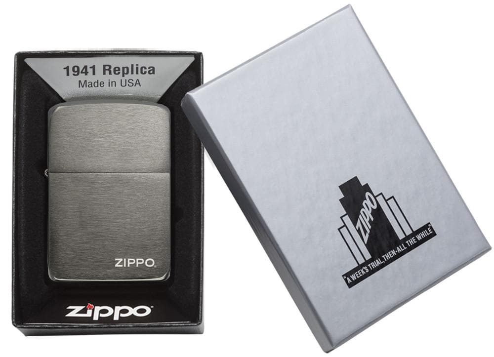 Zippo 24485 1941 Replica Zippo Logo Black Ice Windproof Lighter, Classic Model, Black - OUTBACK