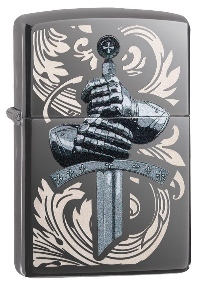 Zippo 49127 Knights Glove Design Black Ice Windproof Lighter, Classic Model, Black - OUTBACK