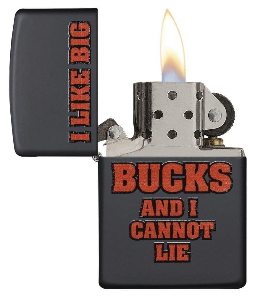 Zippo 29342 218 I Like Big Bucks Black Matte Windproof Lighter, Classic Model, Black - OUTBACK